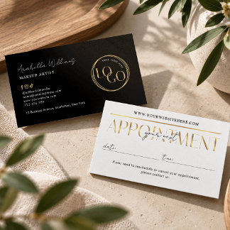 Modern zwart & gouden logo make-up schoonheidssalo afsprakenkaartje