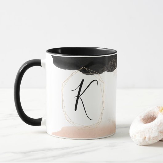 Modern zwart-gouden monogram mok (Met donut)