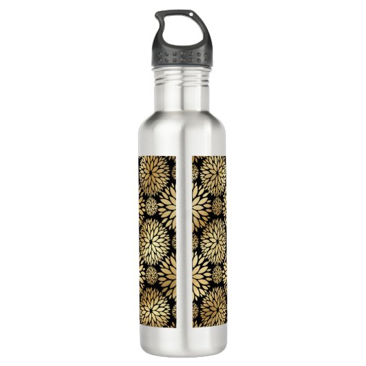 Modern zwart-gouden monogram waterfles  (Achterkant)