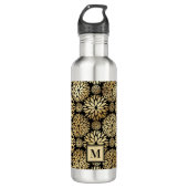 Modern zwart-gouden monogram waterfles  (Voorkant)