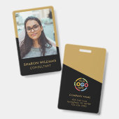 Modern Zwart Gouden Personeelsfoto Bedrijfslogo  Badge (Voor- en achterkant)