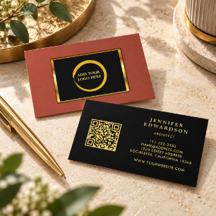 Modern zwart gouden terracotta QR-code logo Visitekaartje