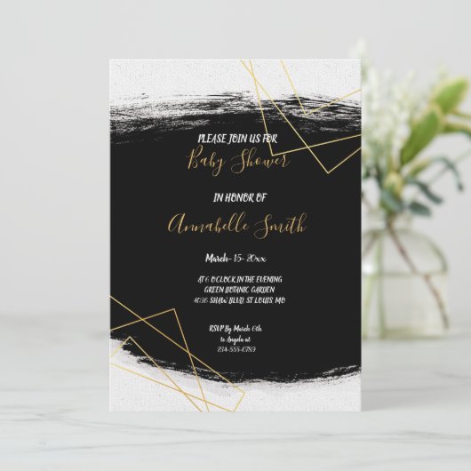 Modern zwart-gouden Waterverf Geome Baby shower Kaart (Staand voorkant)