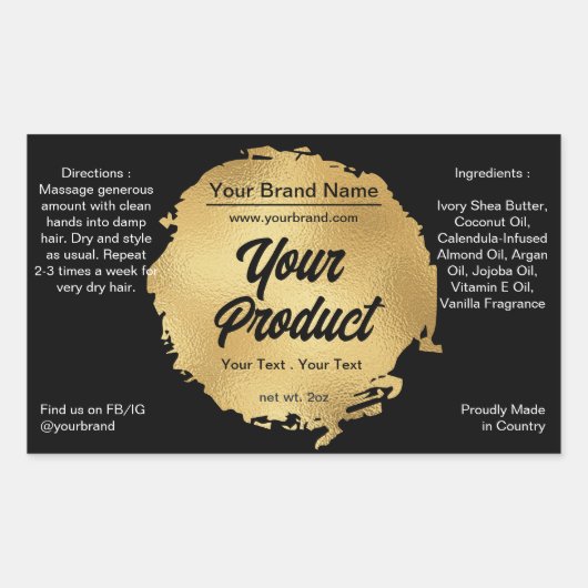 Modern zwart goudhoudend luxe product rechthoekige sticker (Voorkant)