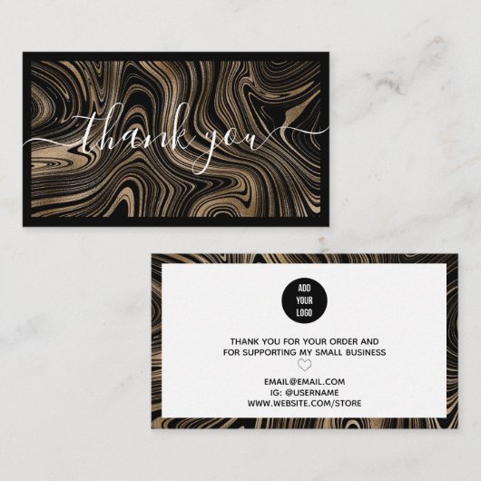 Modern zwart goudmarmer script Dank u Visitekaartje (Voorkant / Achterkant)