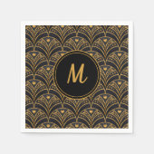 Modern zwart goudpatroon Art Deco Monogram Servet (Voorkant)