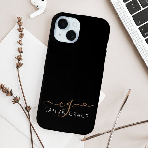 Modern zwart goudvormig geheugenmonogram voor het  iPhone 15 case