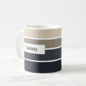 Modern Zwart Grijs Beige Strip Naam Custom Koffiemok (Voorkant links)