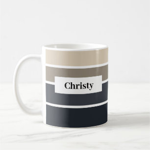 Modern Zwart Grijs Beige Strip Naam Custom Koffiemok