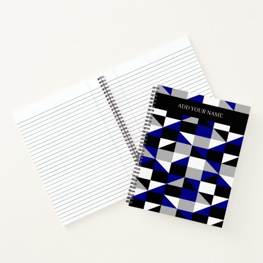 modern zwart grijs blauw geometrisch patroon met n notitieboek (Binnen)