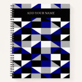 modern zwart grijs blauw geometrisch patroon met n notitieboek (Voorkant)