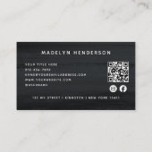 Modern Zwart Grijs Borstel QR Code Social Media Visitekaartje (Achterkant)