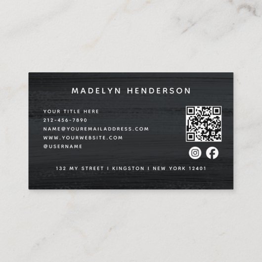 Modern Zwart Grijs Borstel QR Code Social Media Visitekaartje (Achterkant)