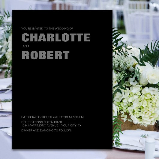 Modern zwart grijs bruiloft kaart