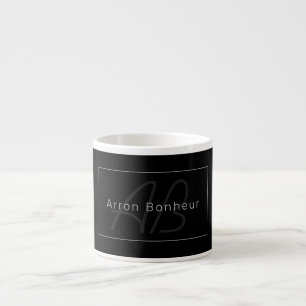 Modern Zwart & Grijs Coole naam & monogram Espresso Kop