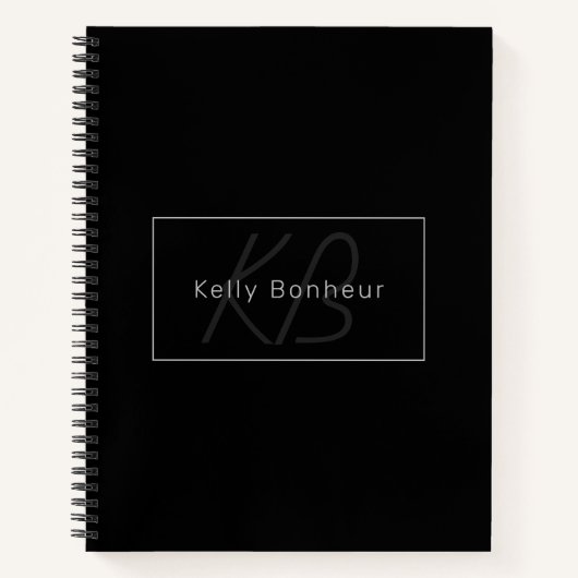 Modern Zwart & Grijs | Coole Naam & Monogram Notitieboek (Voorkant)