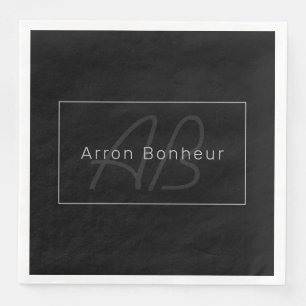 Modern Zwart & Grijs Coole naam & Monogram Servet