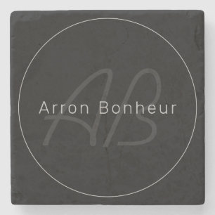 Modern Zwart & Grijs Coole naam & Monogram Stenen Onderzetter