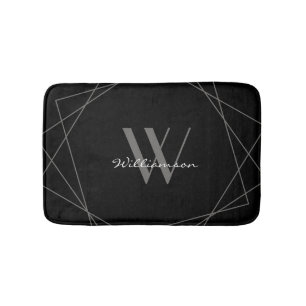 Modern zwart grijs elegant wit monogram script badmat
