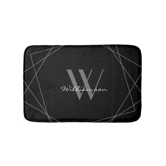Modern zwart grijs elegant wit monogram script badmat (Voorkant)