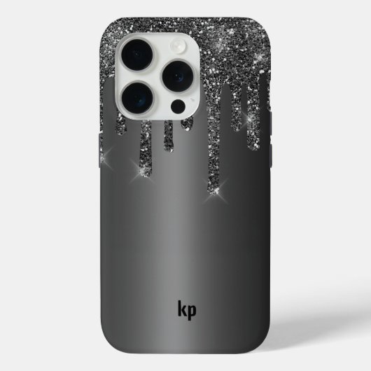 Modern zwart grijs glitter druppelt op metallic zw Case-Mate iPhone case (Achterkant)