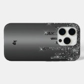 Modern zwart grijs glitter druppelt op metallic zw Case-Mate iPhone case (Achterkant (horizontaal))
