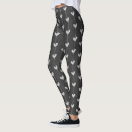 Modern zwart-grijs glitter-hartritmepatroon leggings
