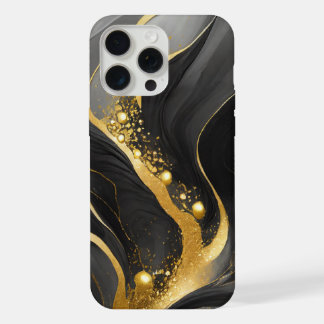 Modern Zwart Grijs Goud Elegant Marmer iPhone 15 Pro Max Case