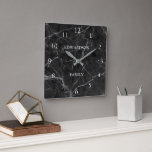 Modern zwart grijs marmeren patroon familienaam vierkante klok<br><div class="desc">Modern elegant zwart grijs marmeren patroon,  familienaam,  vierkante wandklok. U kunt uw eigen naam toevoegen om te personaliseren.</div>