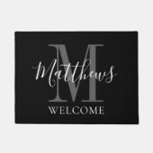 Modern Zwart Grijs Monogram Naam Passen getrouwd T Deurmat (Voorkant)