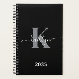 Modern zwart grijs script monogram planner
