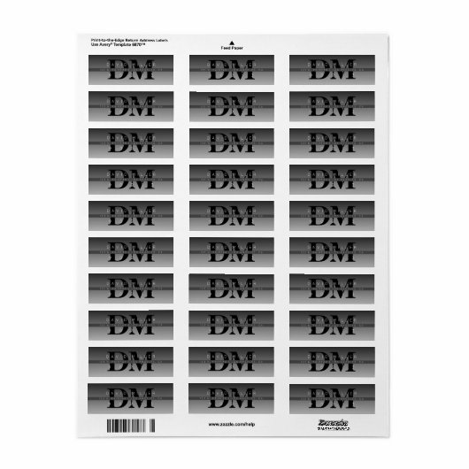 Modern zwart grijs verloop retouradres etiket (Full Sheet)