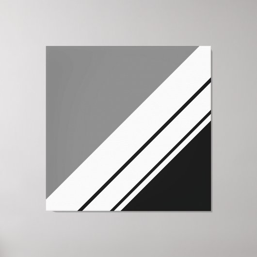 Modern Zwart Grijs Wit Diagonaal Racing Stripes Canvas Afdruk (Voorkant)
