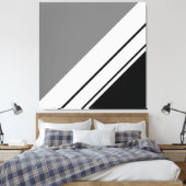 Modern Zwart Grijs Wit Diagonaal Racing Stripes Canvas Afdruk (Insitu (Slaapkamer))