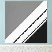 Modern Zwart Grijs Wit Diagonaal Racing Stripes Canvas Afdruk (Insitu (Houten vloer))