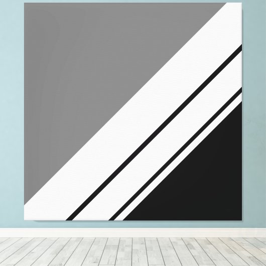 Modern Zwart Grijs Wit Diagonaal Racing Stripes Canvas Afdruk (Insitu (Houten vloer))