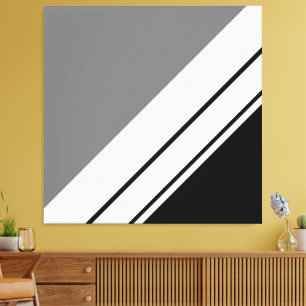 Modern Zwart Grijs Wit Diagonaal Racing Stripes Canvas Afdruk
