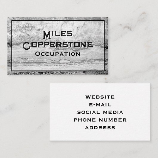 Modern zwart grijs wit graniet marmeren steen visitekaartje (Voorkant / Achterkant)