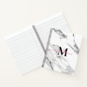Modern zwart grijs wit marmer patroon monogram notitieboek (Binnen)