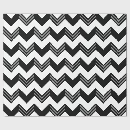 Modern zwart, grijs, wit zigzagpatroon cadeaupapier (Zoom)