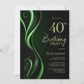 Modern Zwart Groen 40ste Verjaardagsfeest Kaart (Voorkant)