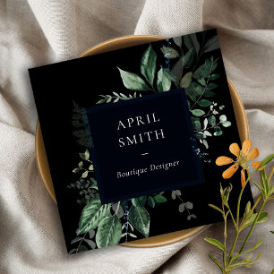 Modern Zwart Groen Bladgroen Tropisch Bladvaren Vierkante Visitekaartje