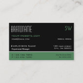 Modern zwart-groen en wit eenvoudig met monogram visitekaartje (Achterkant)