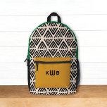 Modern zwart groen geel geometrisch monogram bedrukte rugzak<br><div class="desc">Dit moderne rugzakontwerp heeft tinten zwart,  groen en geel met een diamanten geometrisch patroon en een monogram. Het is een chique modern design voor iedereen!</div>