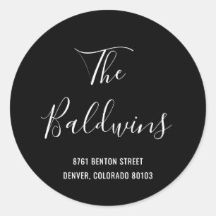 Modern zwart, groot adres voor retournering ronde sticker