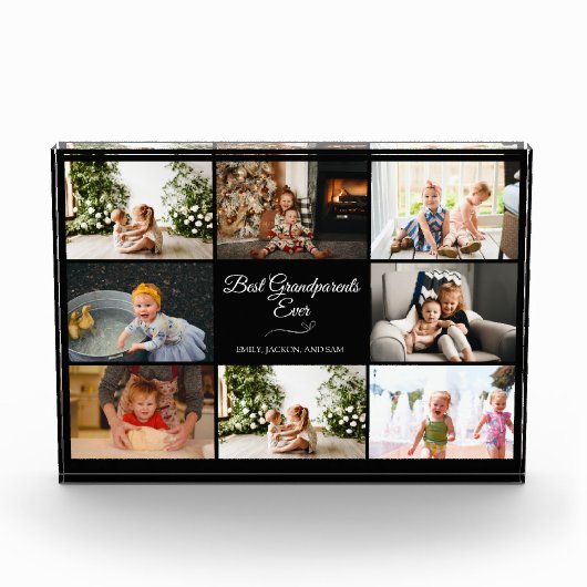 Modern Zwart Grootouder Collage Gift Fotoblokken (Voorkant)