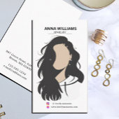 Modern zwart haar meisje oorbel display visitekaartje