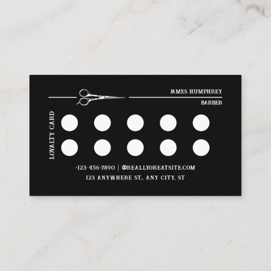 Modern Zwart Haar Stylist Logo Barbershop Business Klantenkaartje (Achterkant)
