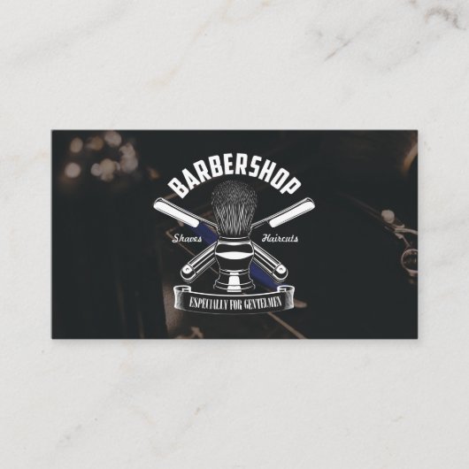 Modern Zwart Haar Stylist Logo Barbershop Business Klantenkaartje (Voorkant)