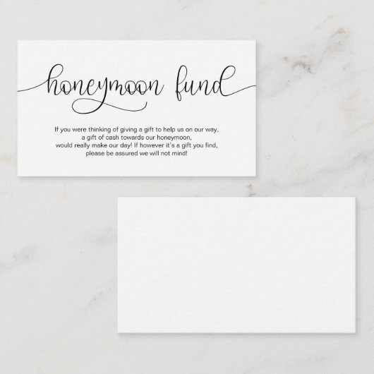 Modern Zwart Hand Geletterd ontwerp, Honeymoon Wis Informatiekaartje (Voorkant / Achterkant)